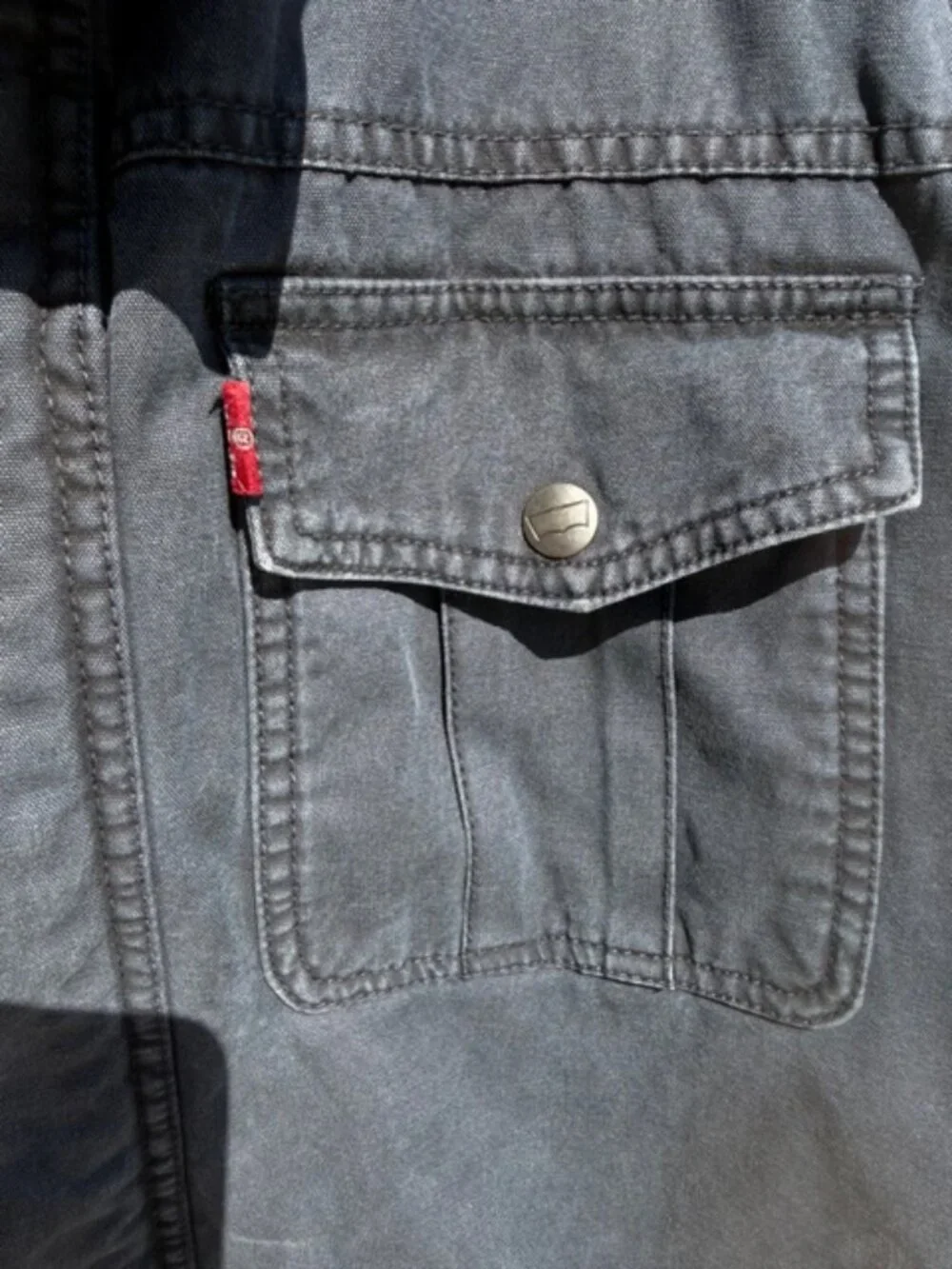 Used Levi's Men's Washed Cotton Hooded Military Jacket in size Large Navy Blue